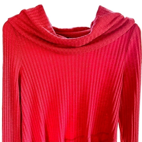 Anthropologie Maeve Addie Hacci Cowl Neck Top Waffle Weave Red Orange Flowy M - Picture 4 of 12